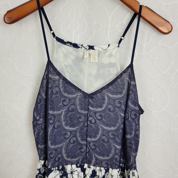 Japna Babydoll Dress Womens Large Blue Floral Lace V-neck Spaghetti Strap Lined - Picture 6 of 10